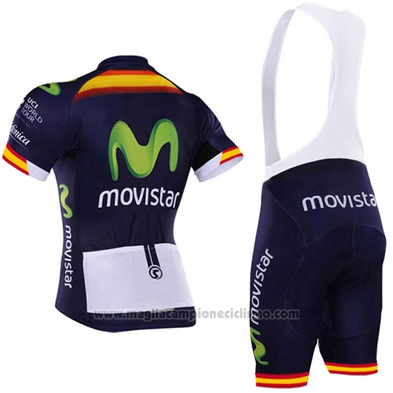 2017 Abbigliamento Ciclismo Movistar Campione Spagna Manica Corta e Salopette